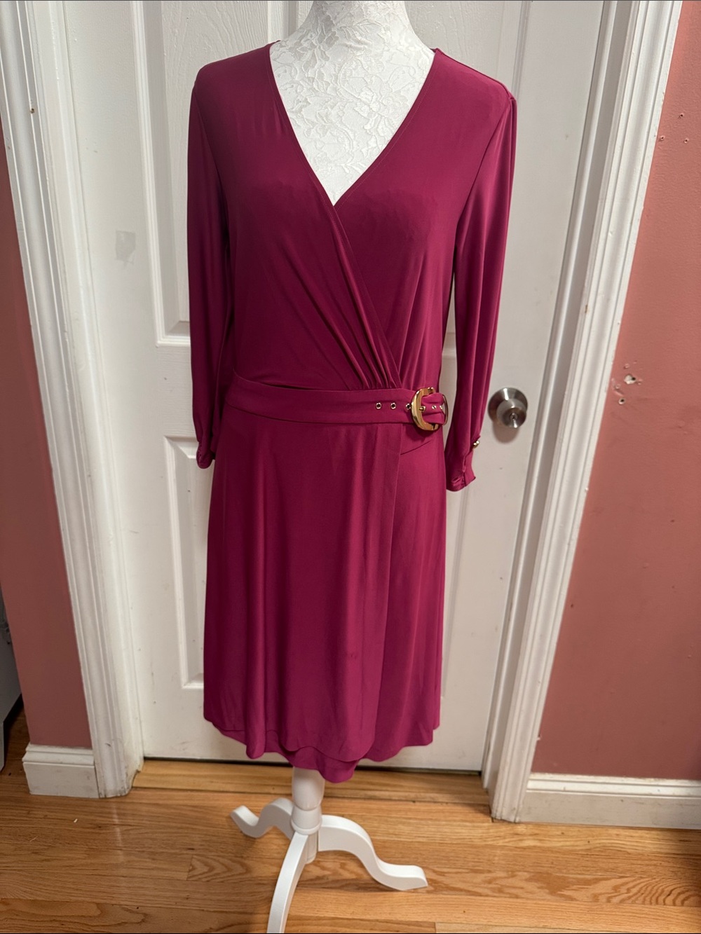 Women's Magenta Wrap Dress with Belt